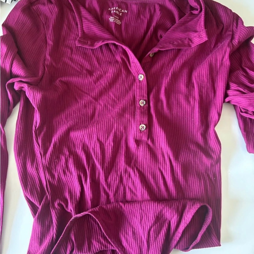 American Eagle Outfitters Women's Red Ribbed Bodysuit